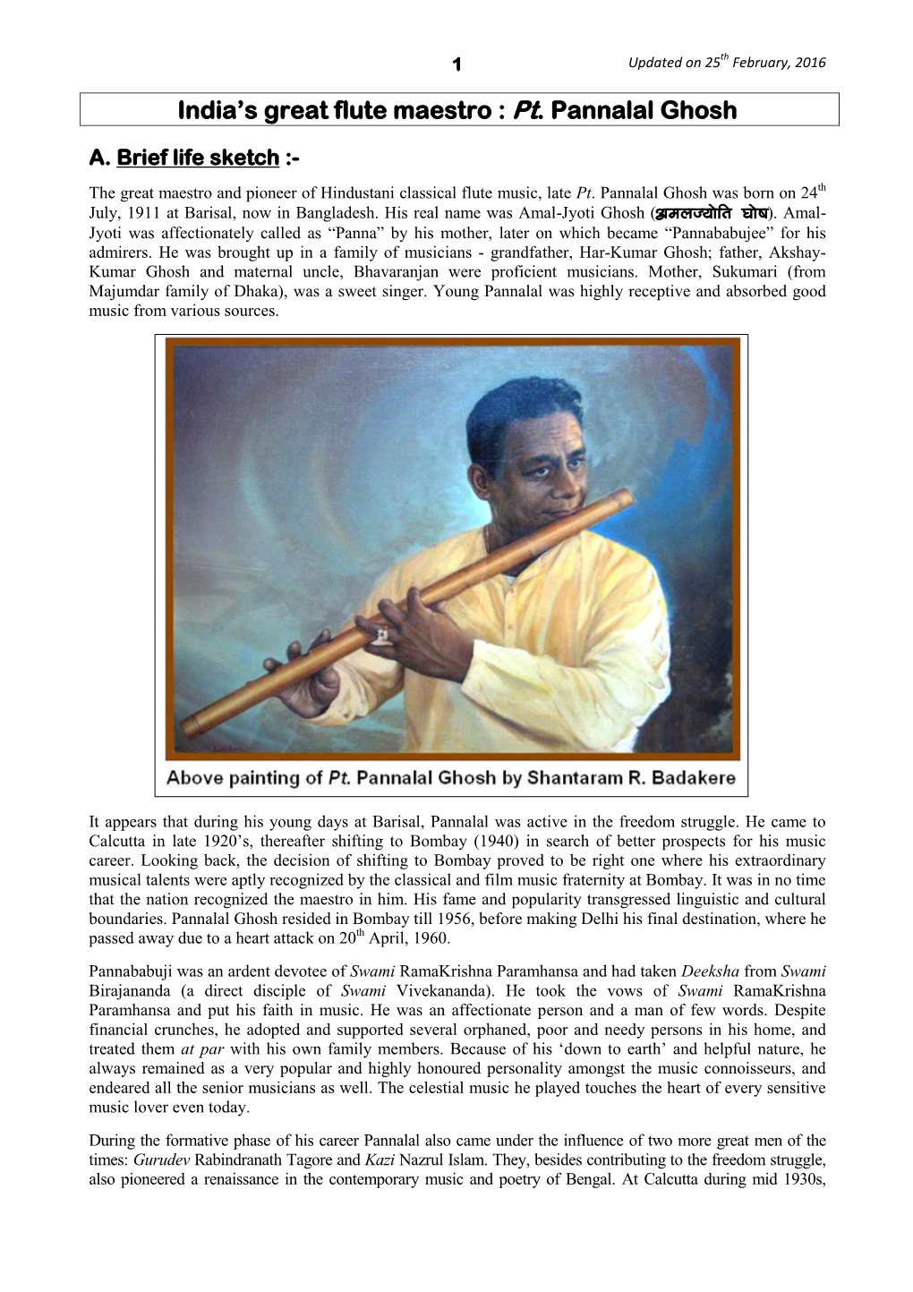 India's Great Flute Maestro : Pt. Pannalal Ghosh