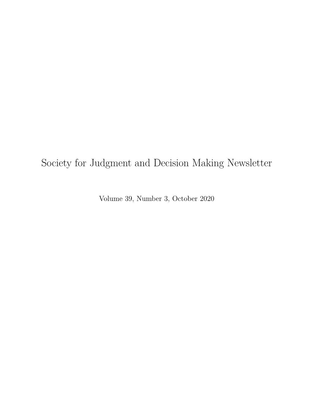 Society for Judgment and Decision Making Newsletter
