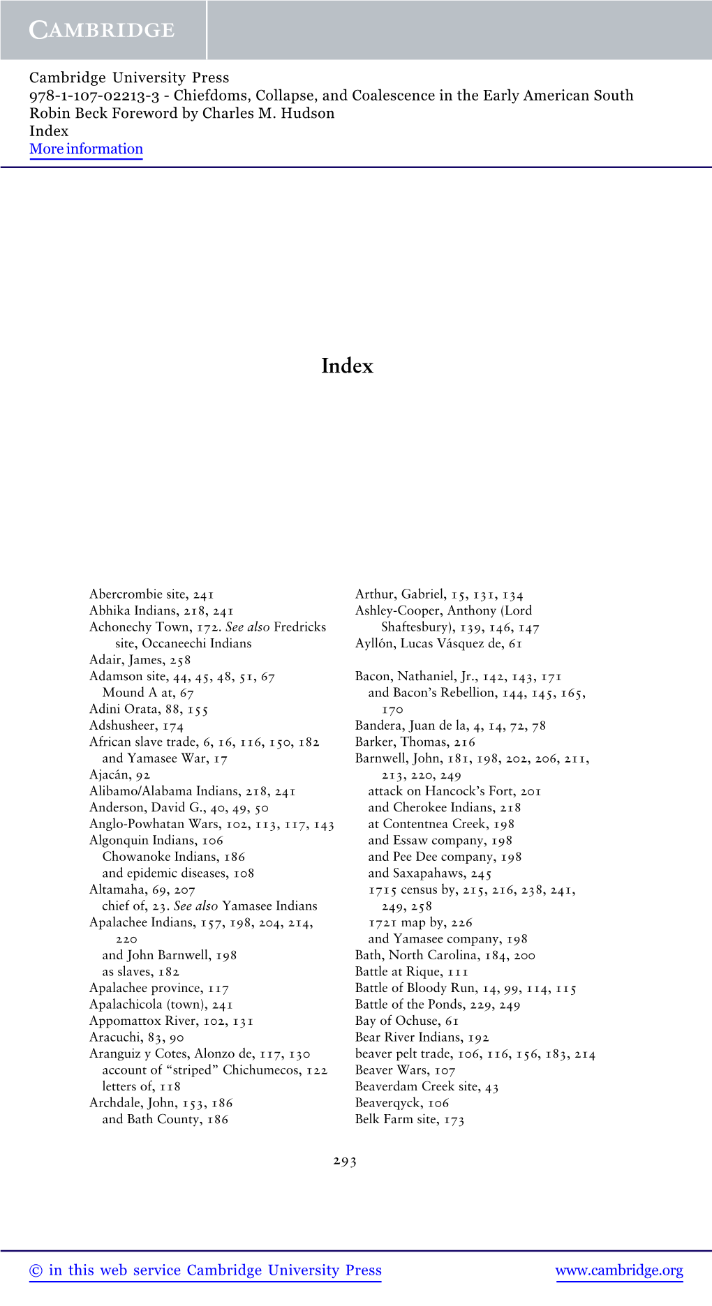 Chiefdoms, Collapse, and Coalescence in the Early American South Robin Beck Foreword by Charles M