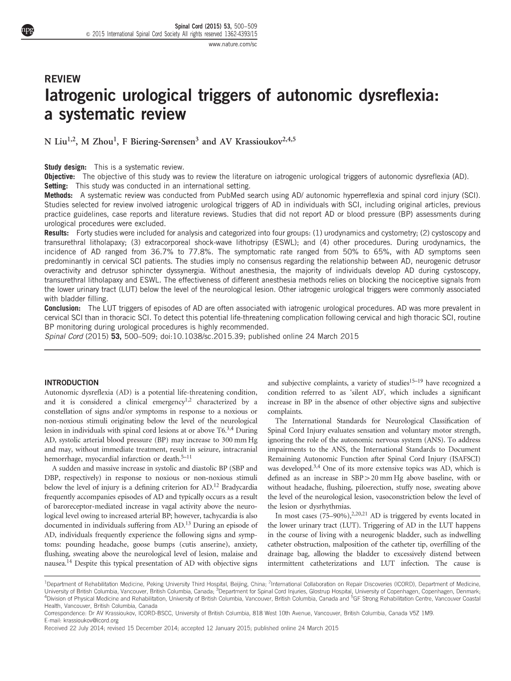 Iatrogenic Urological Triggers of Autonomic Dysreflexia