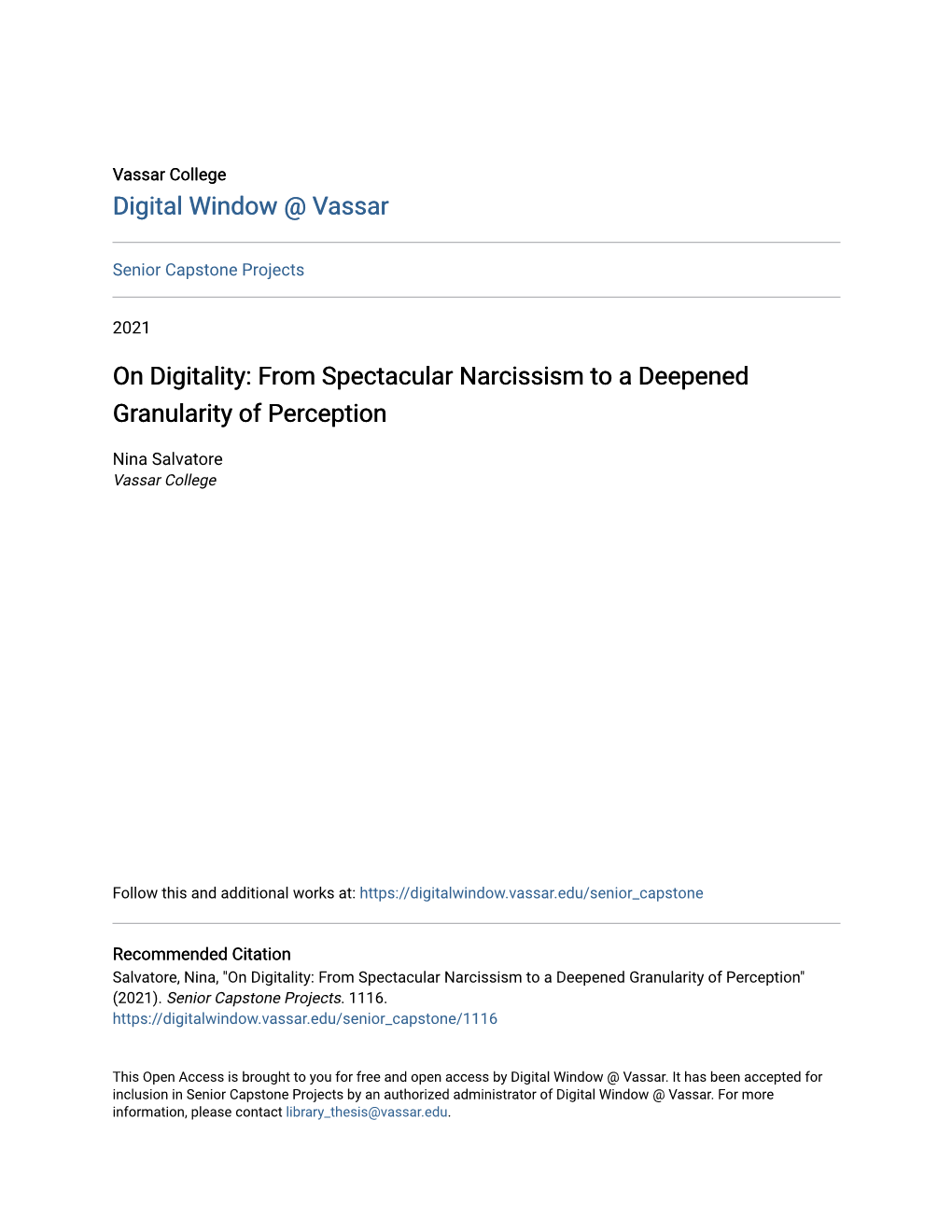 On Digitality: from Spectacular Narcissism to a Deepened Granularity of Perception