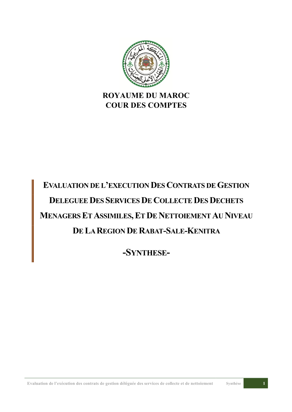 Royaume Du Maroc Cour Des Comptes -Synthese