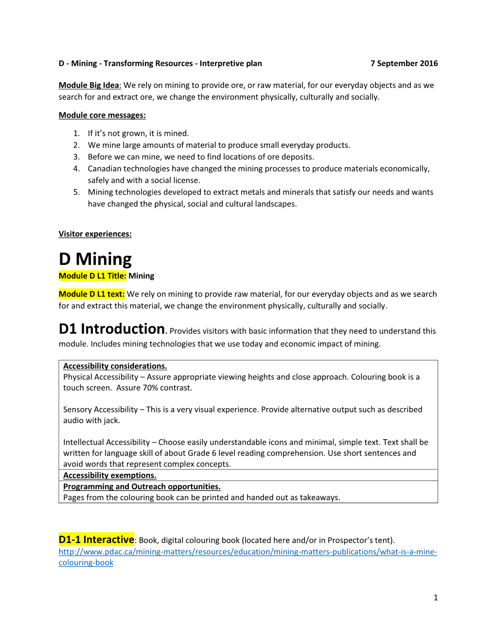 D Mining Module D L1 Title: Mining