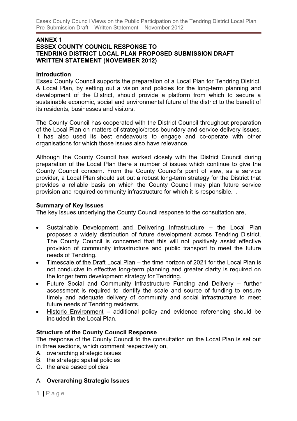 Essex County Council Views on the Public Participation on the Tendring District Local Plan