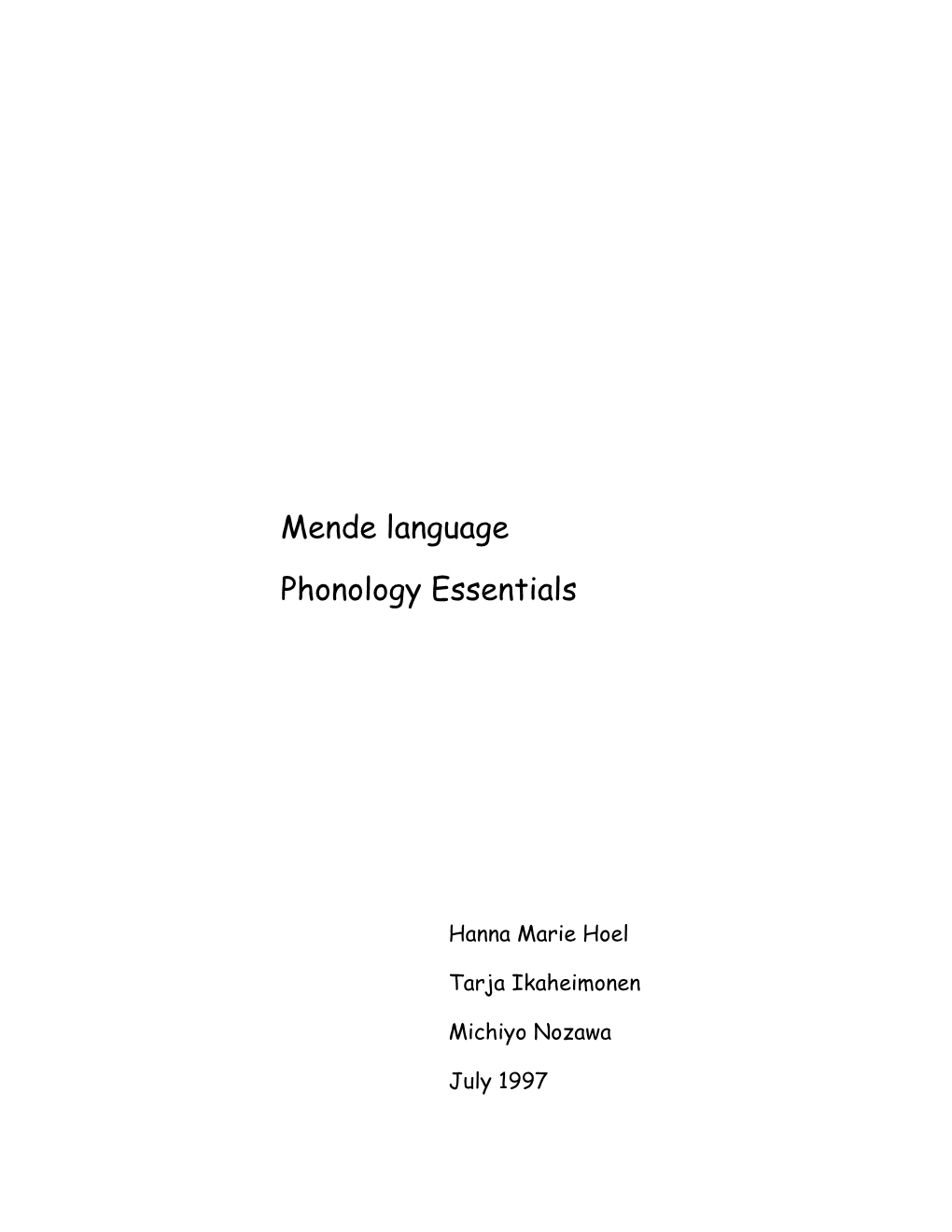 Mende Language Phonology Essentials