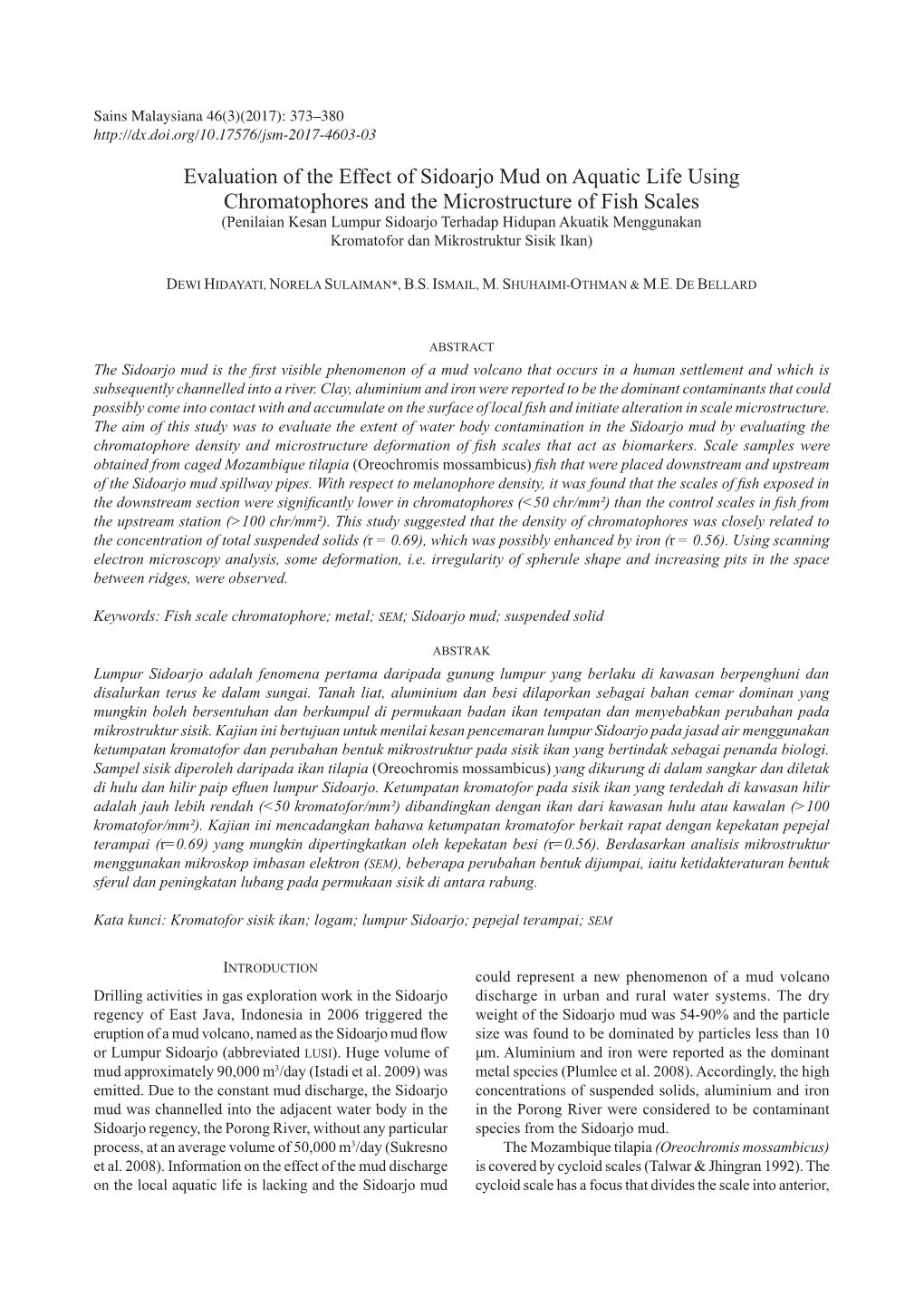 Evaluation of the Effect of Sidoarjo Mud on Aquatic Life Using