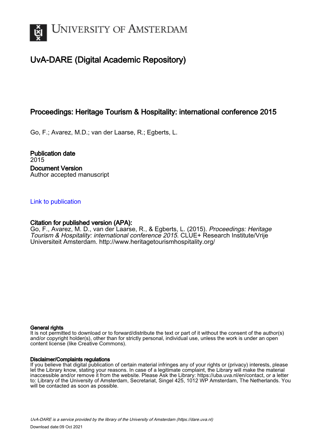 Proceedings: Heritage Tourism & Hospitality