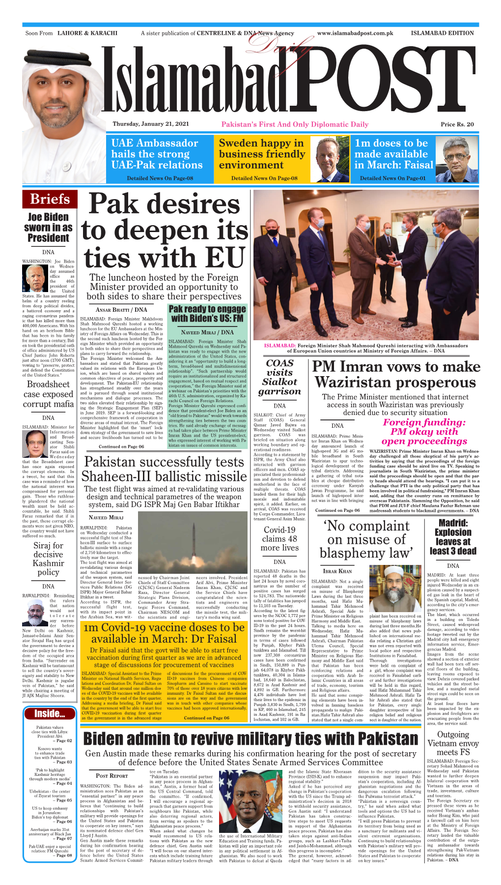 Briefs Pak Desires to Deepen Its Ties with EU