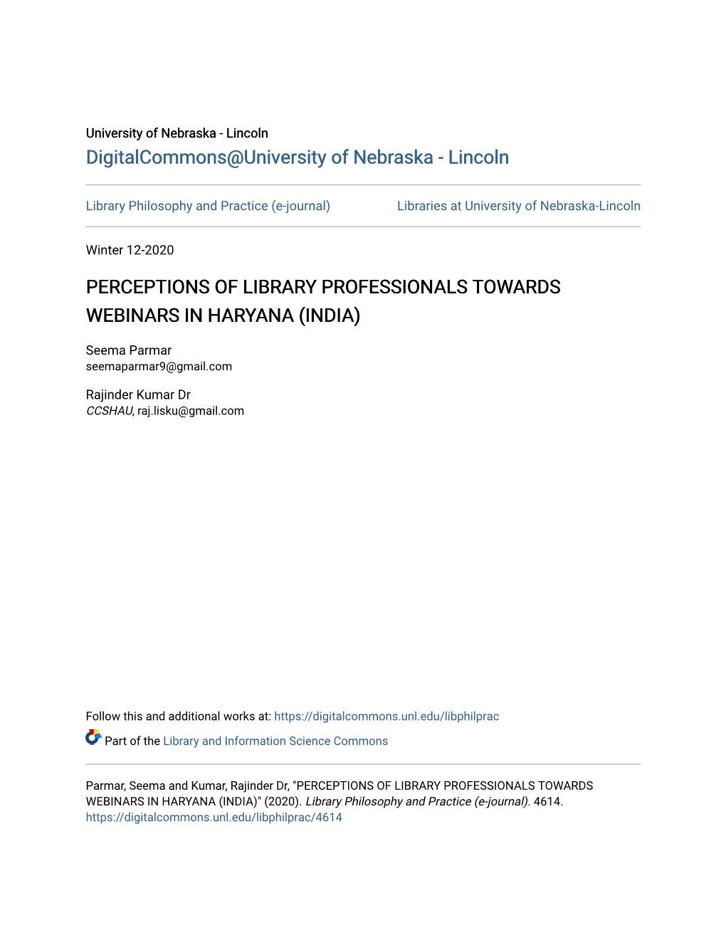 Perceptions of Library Professionals Towards Webinars in Haryana (India)