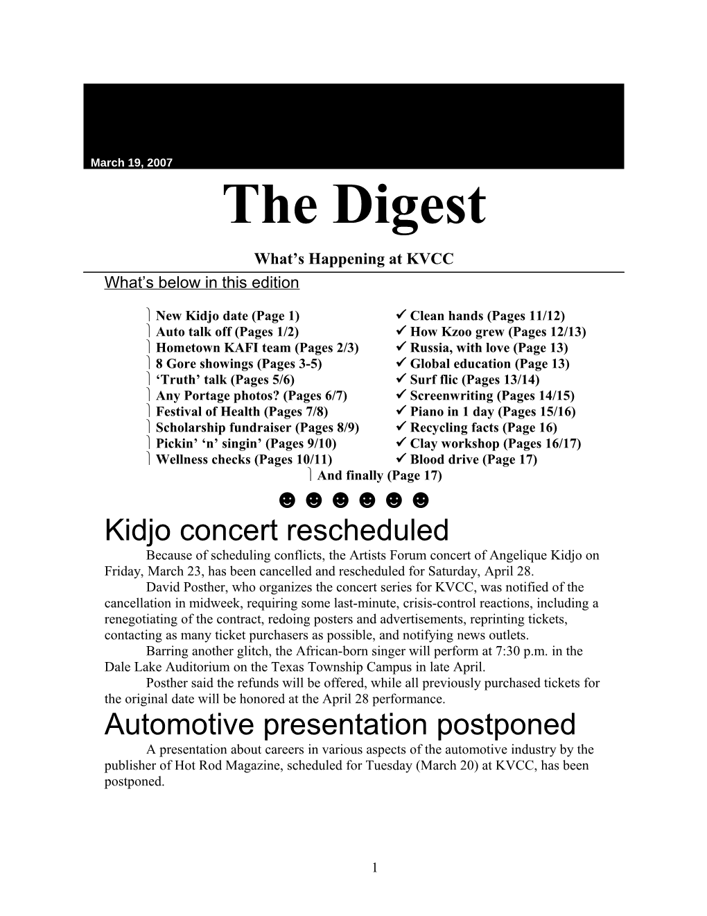 Ü Auto Talk Off (Pages 1/2) Ü How Kzoo Grew (Pages 12/13)