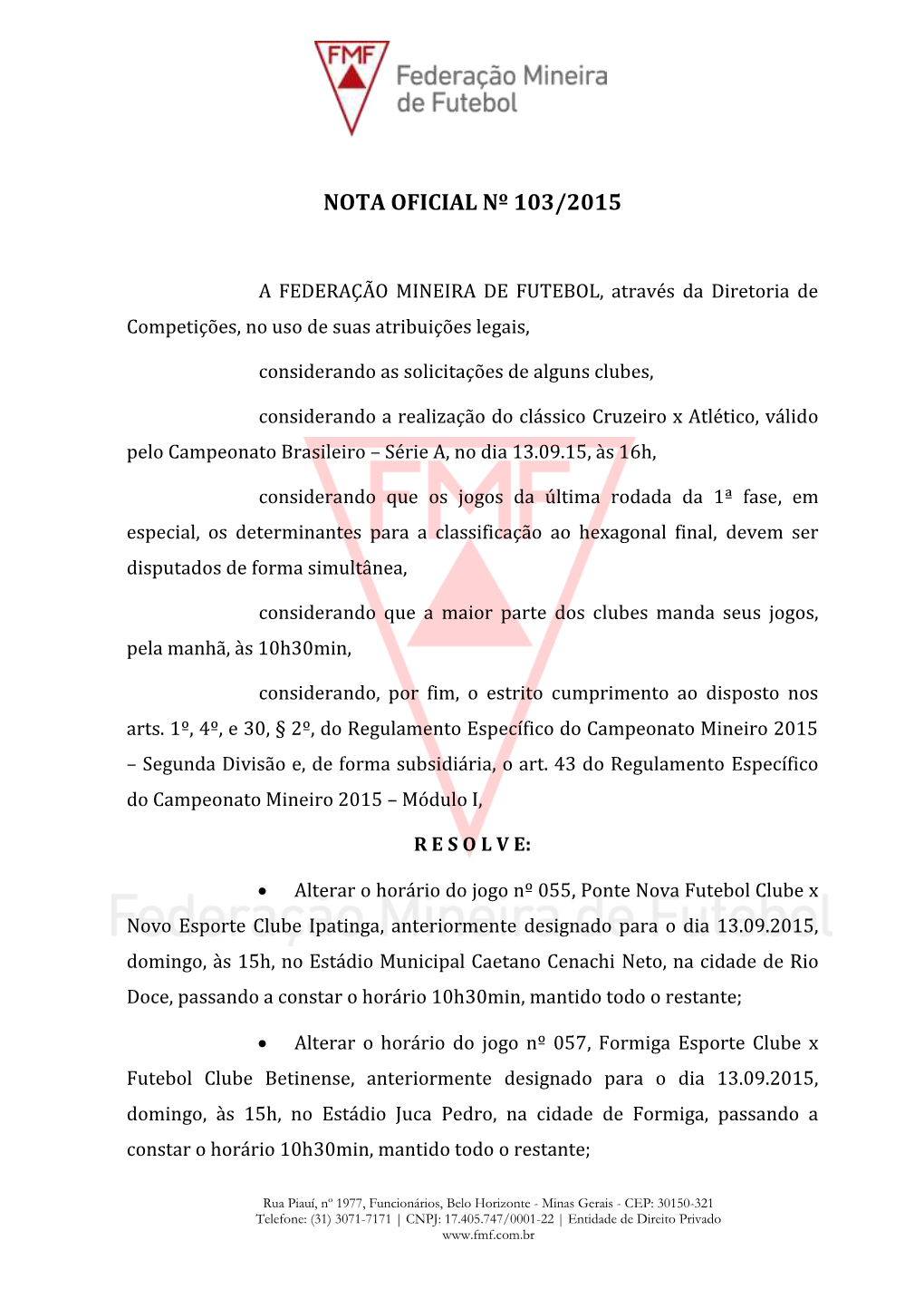 Nota Oficial Nº 103/2015