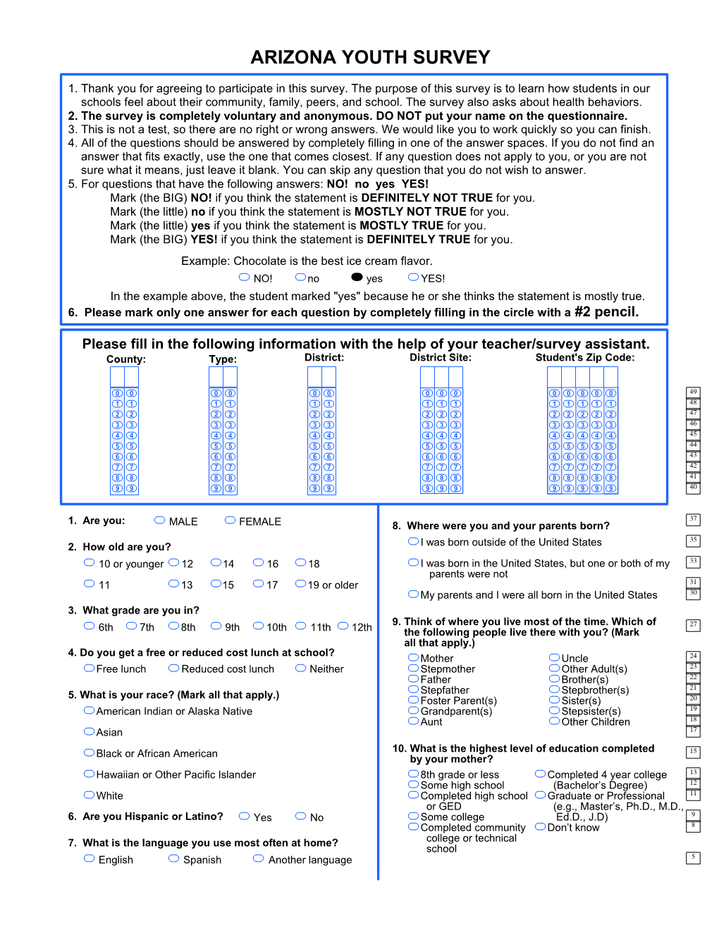 2012 Arizona Youth Survey Instrument