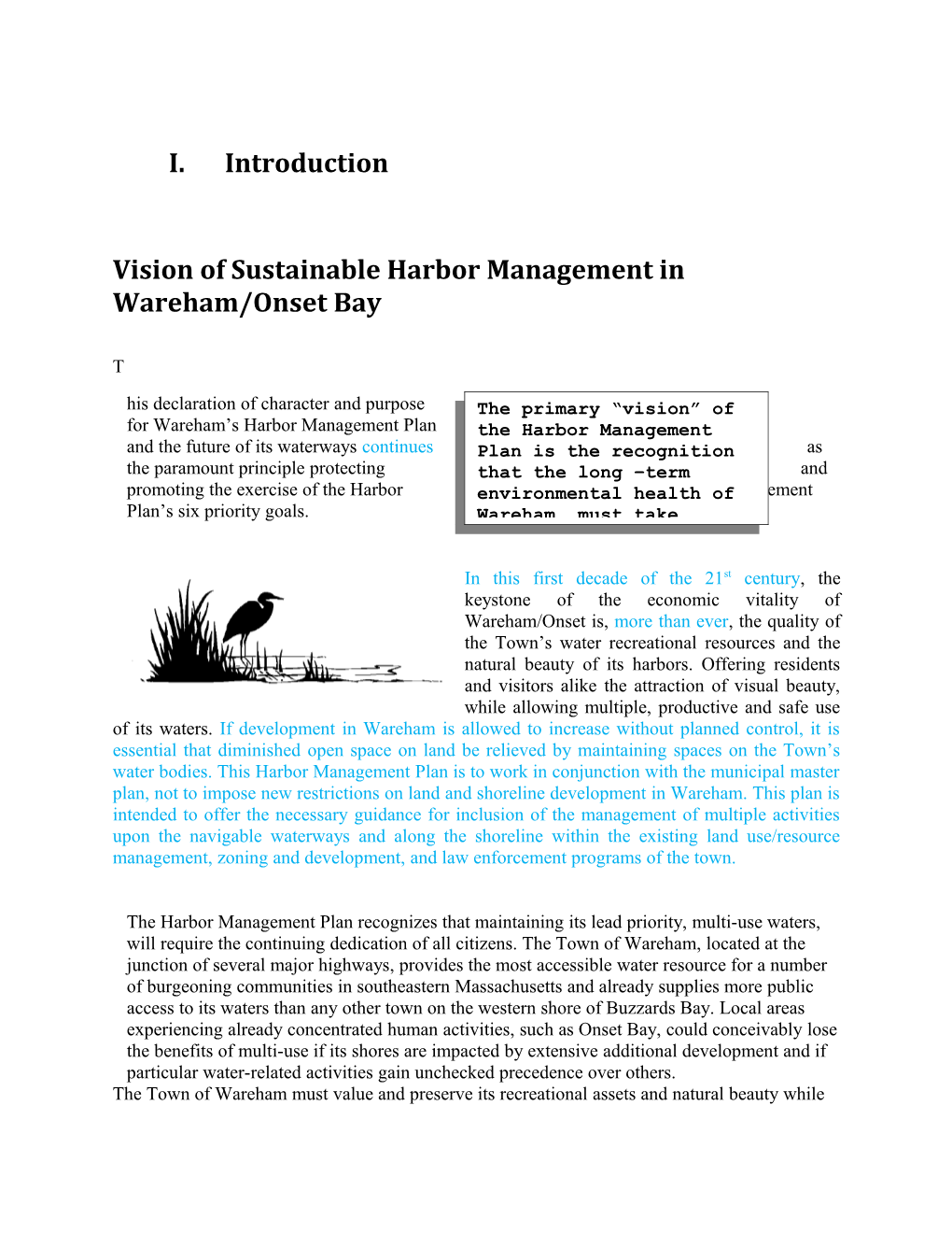 I. Introduction Vision of Sustainable Harbor Management in Wareham