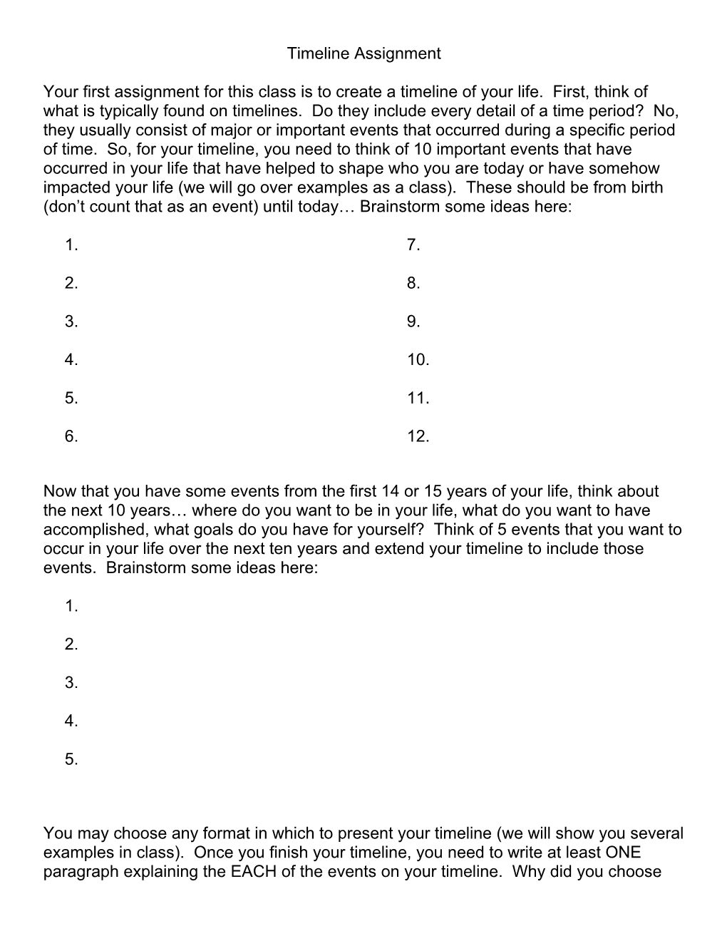 Timeline Assignment