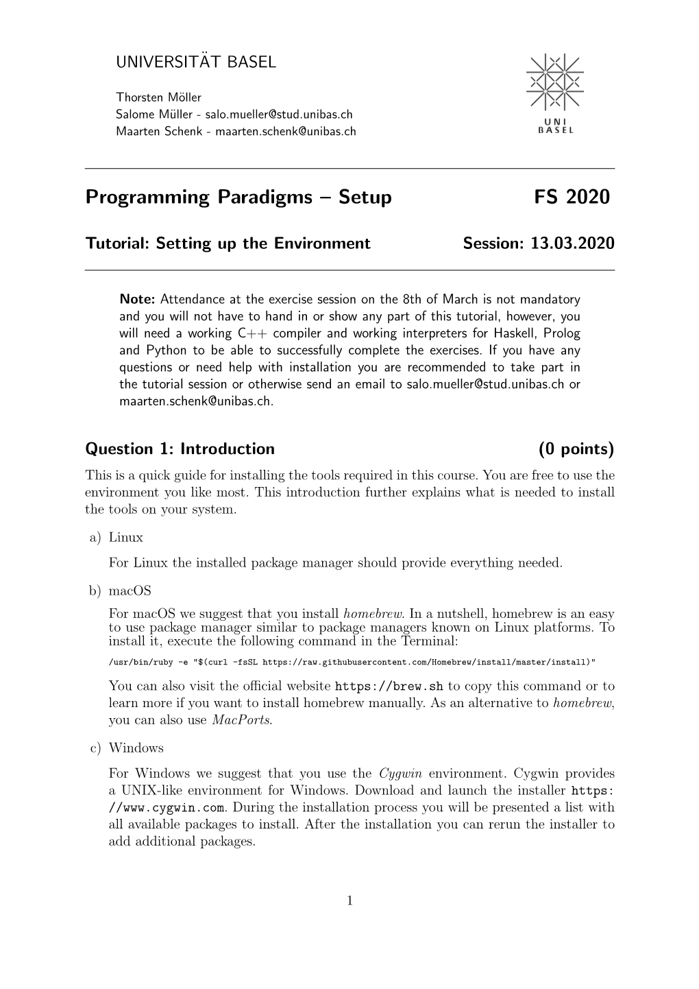 Programming Paradigms – Setup FS 2020