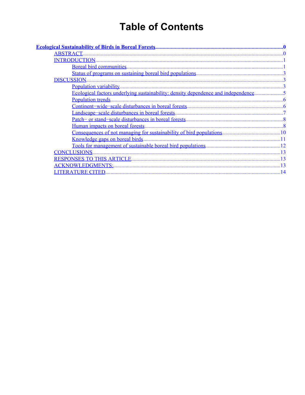 Ecological Sustainability of Birds in Boreal Forests