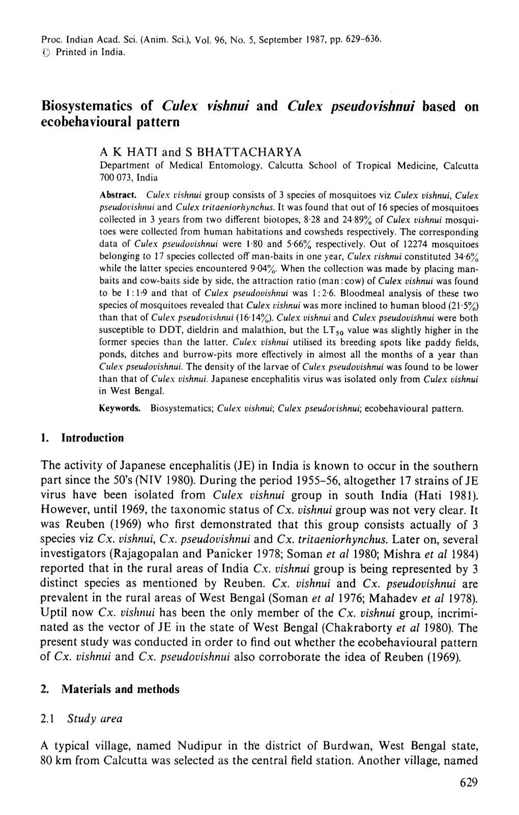 Biosystematics of &lt;Emphasis Type="Italic"&gt;Culex Vishnui