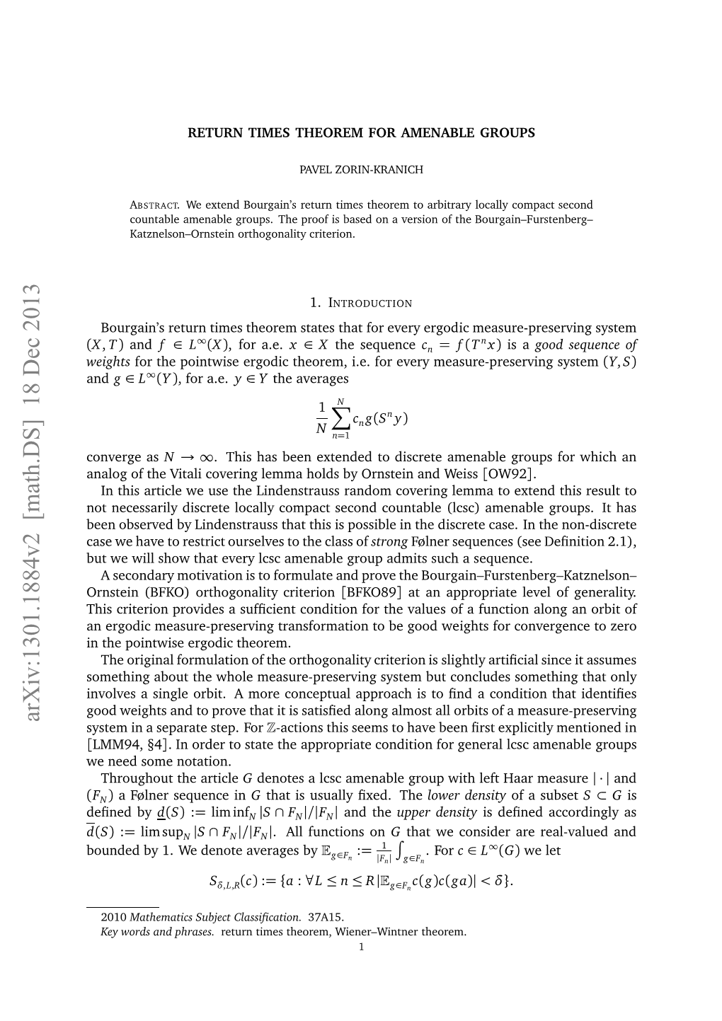 Return Times Theorem for Amenable Groups 3