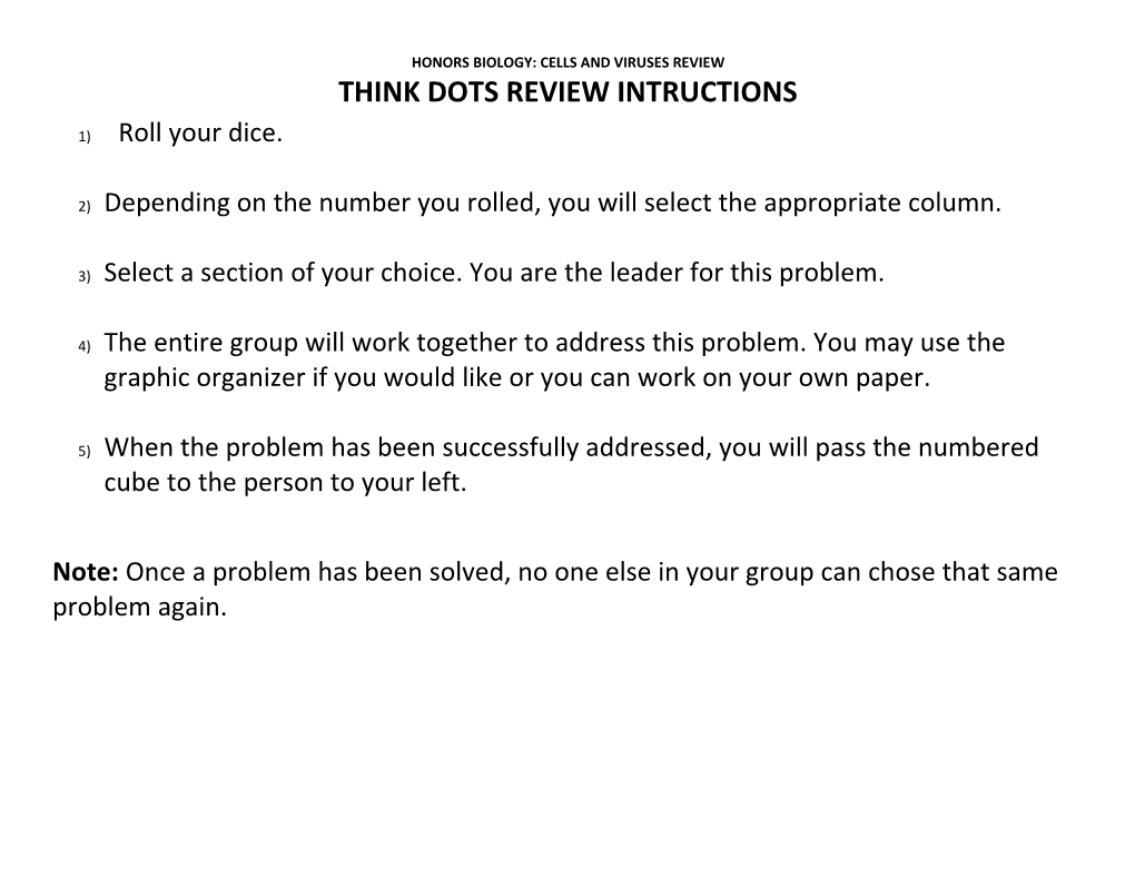 Honors Biology: Cells and Viruses Review