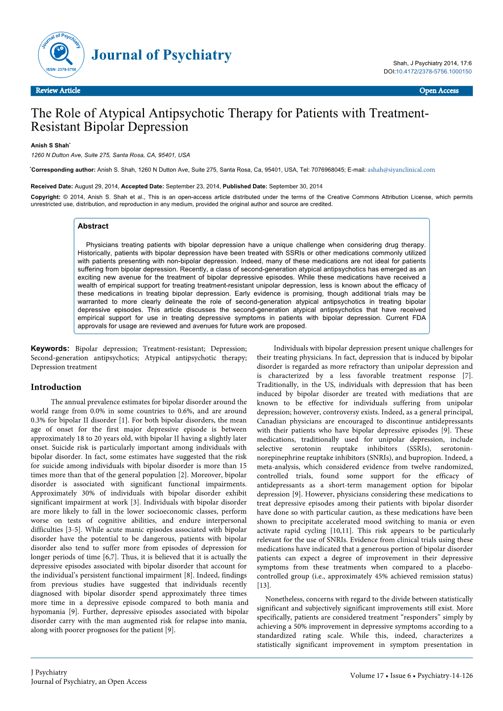 The Role of Atypical Antipsychotic Therapy for Patients with Treatment- Resistant Bipolar Depression