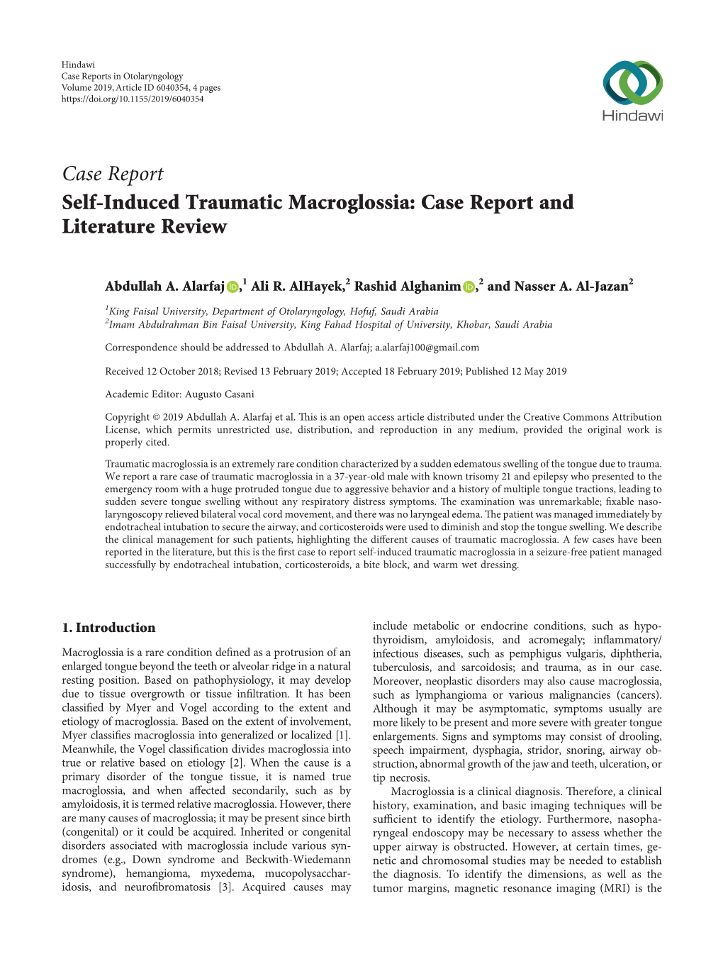 Case Report Self-Induced Traumatic Macroglossia: Case Report and Literature Review