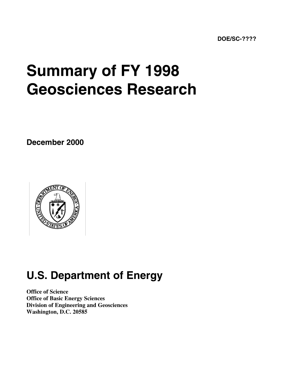 Summary of FY 1998 Geosciences Research