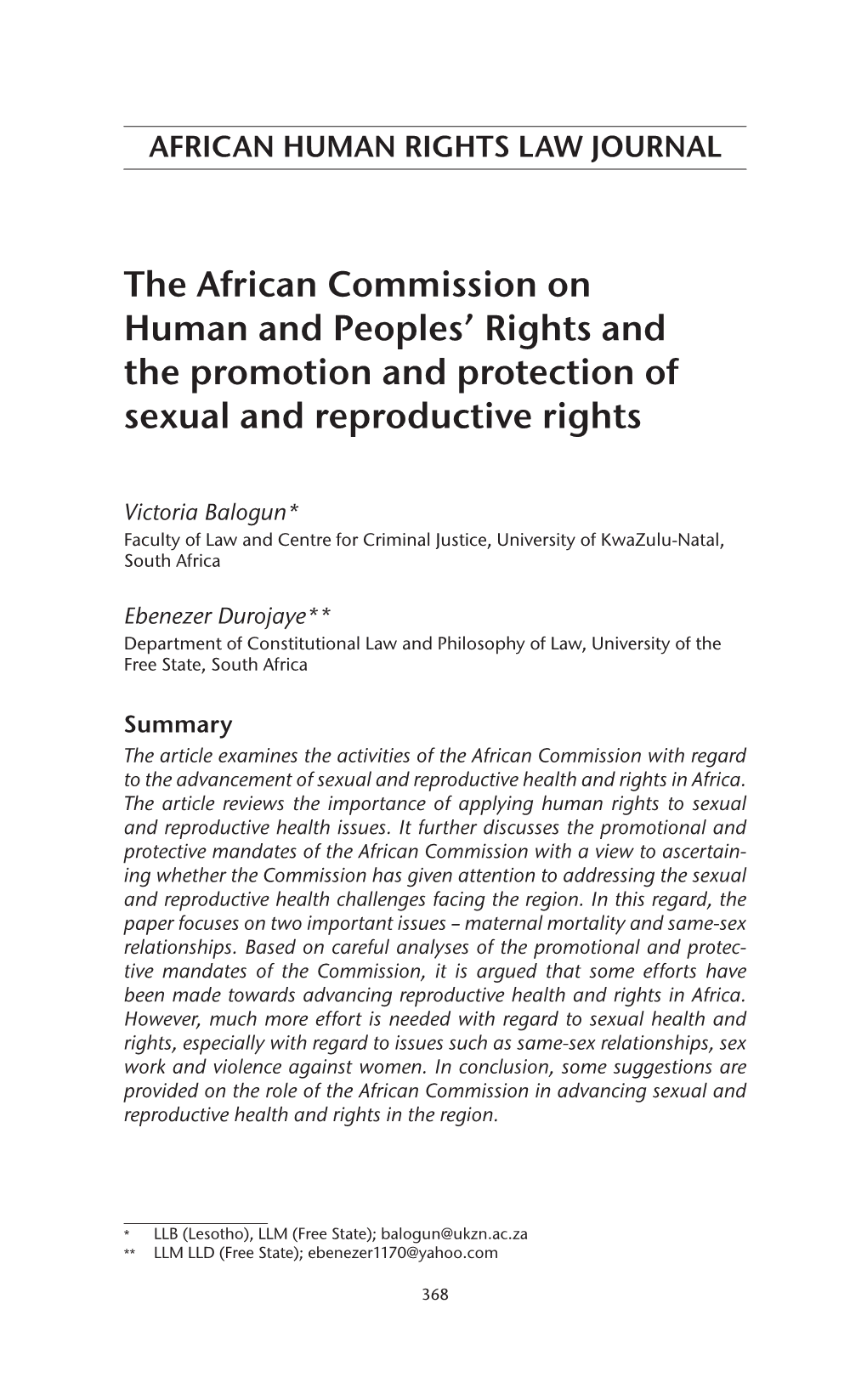 The African Commission on Human and Peoples' Rights and The