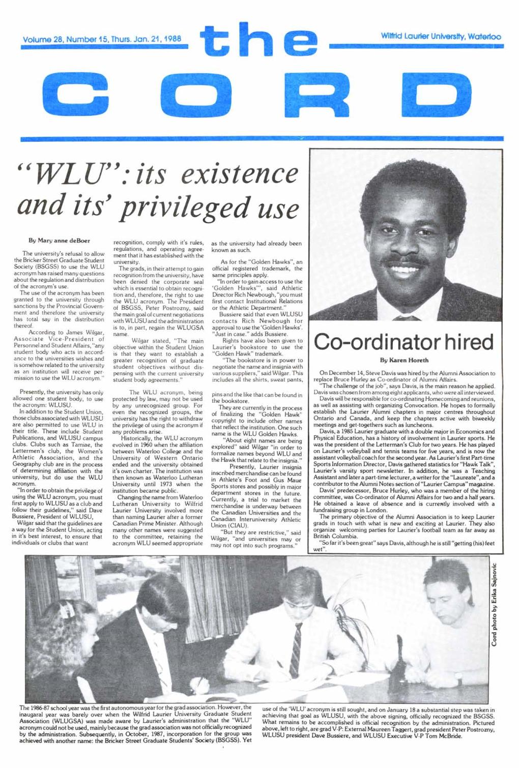 The Cord Weekly (January 21, 1988)