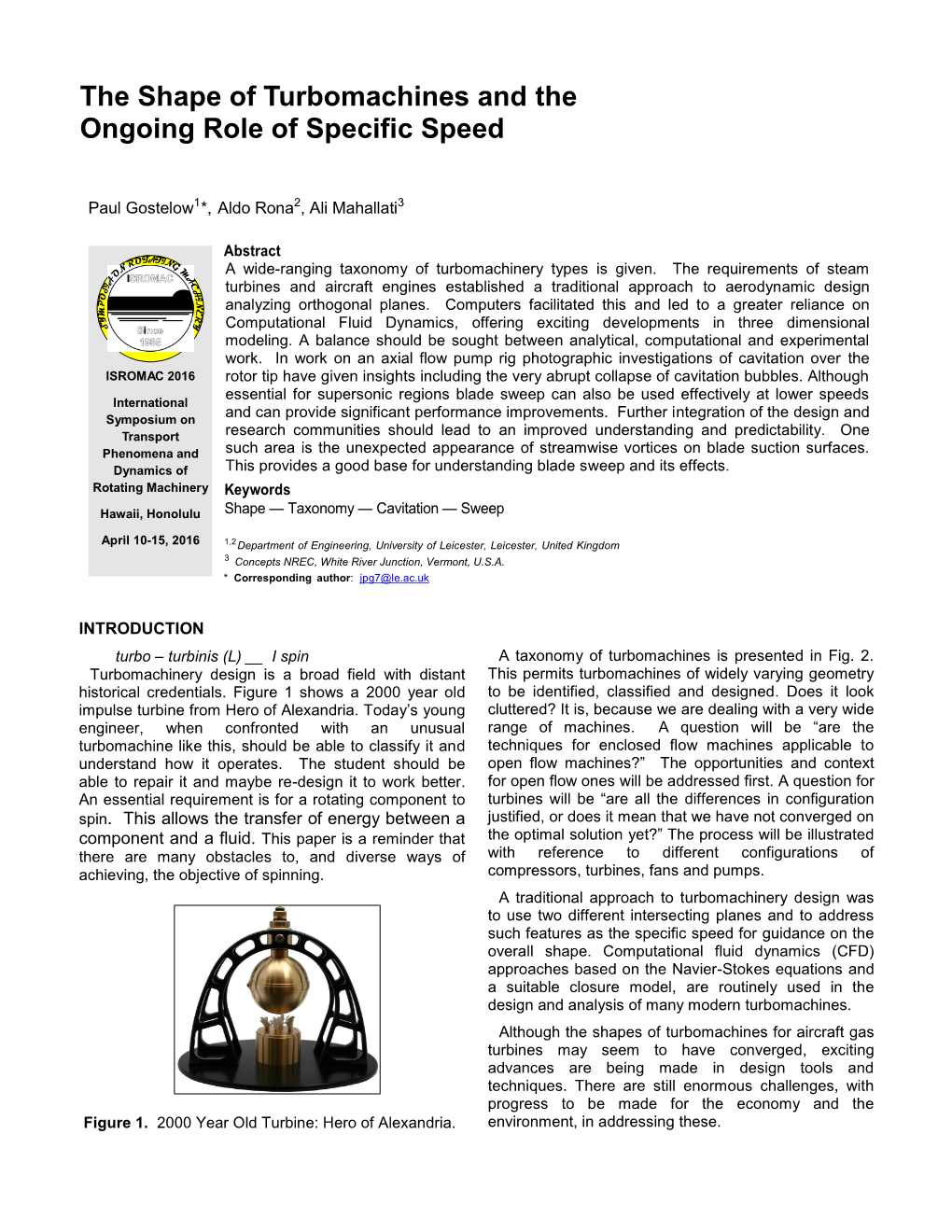 The Shape of Turbomachines and the Ongoing Role of Specific Speed