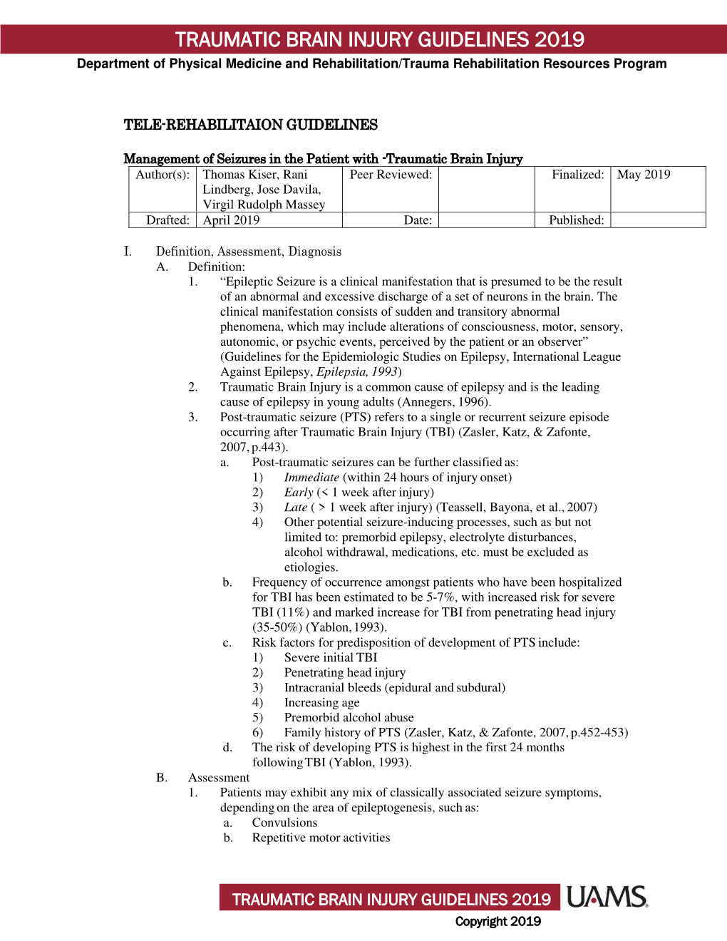 Traumatic Brain Injury Guidelines 2019