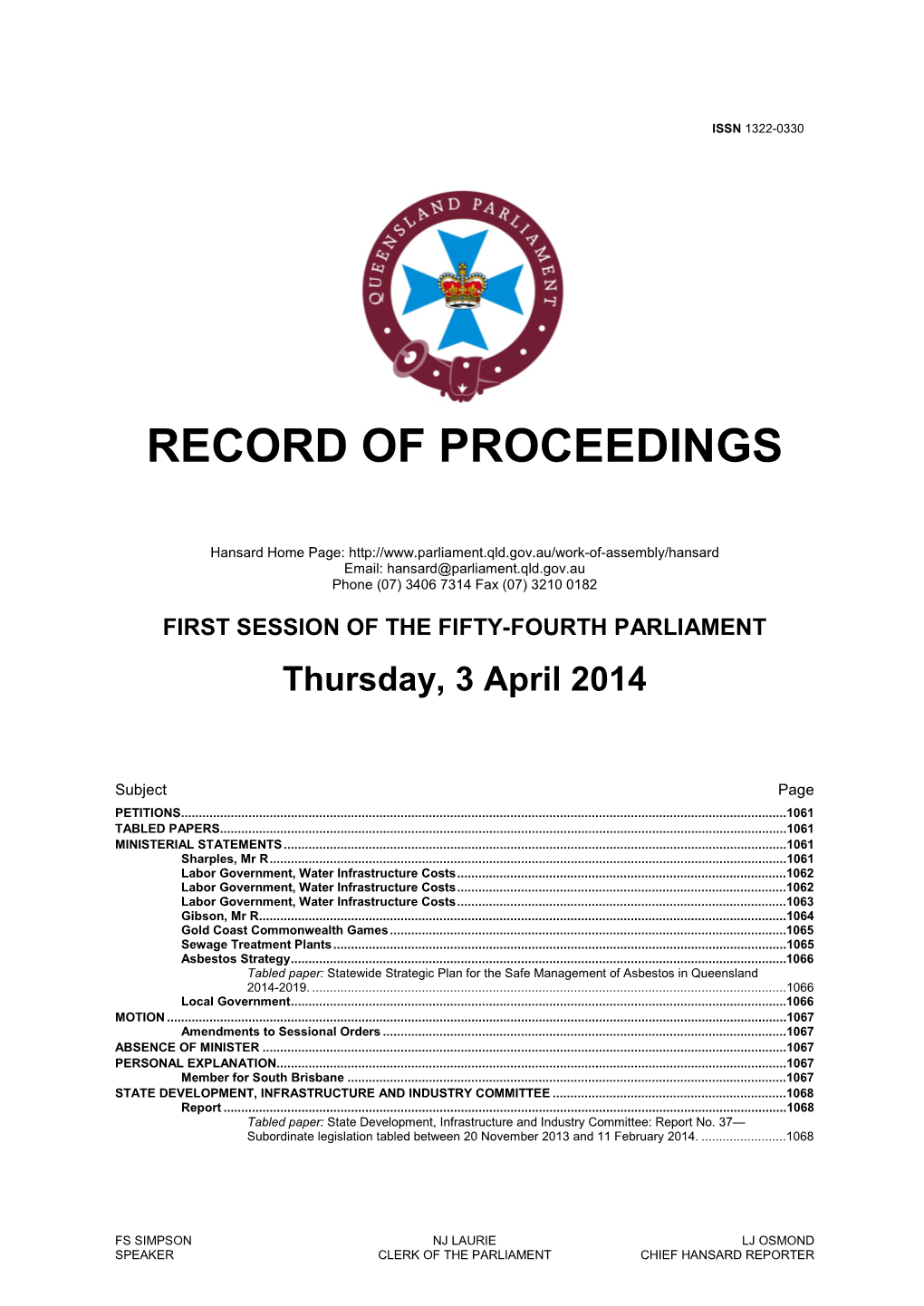 Record of Proceedings