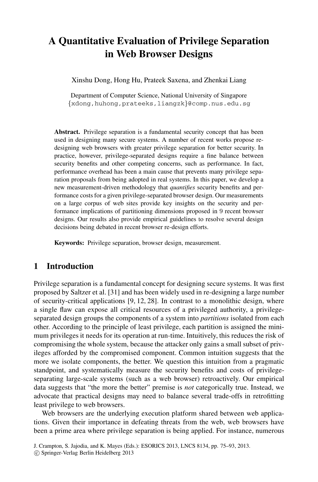 A Quantitative Evaluation of Privilege Separation in Web Browser Designs