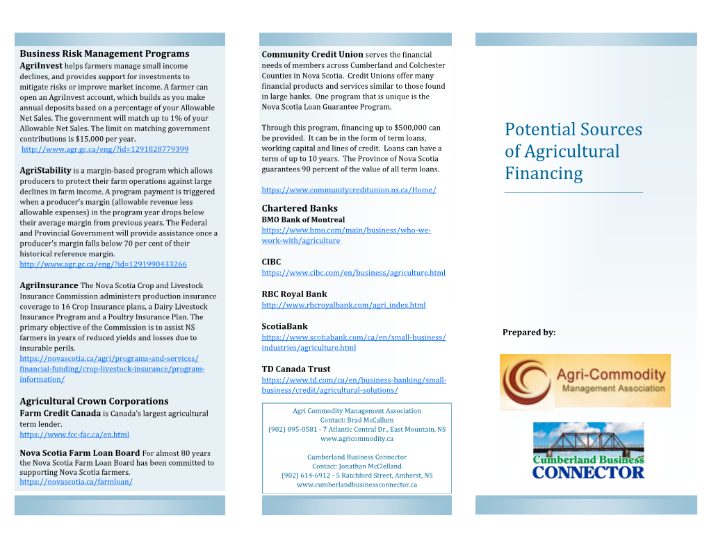 Potential Sources of Agricultural Financing