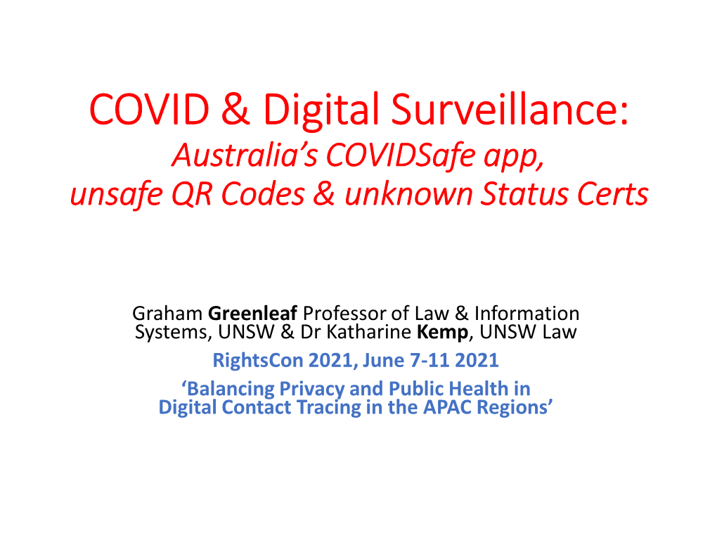 [Graham Greenleaf]COVID and Digital Surveillance