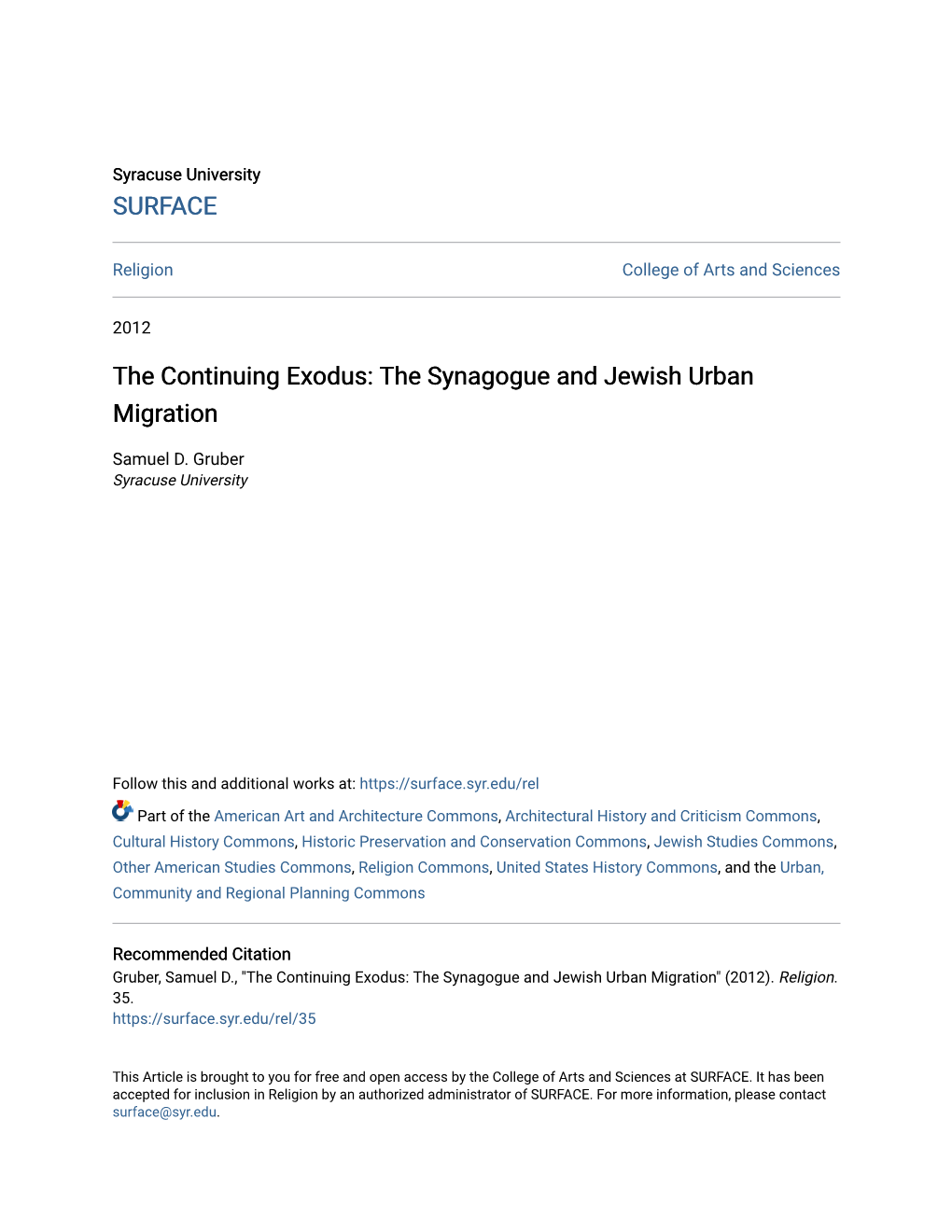 The Synagogue and Jewish Urban Migration