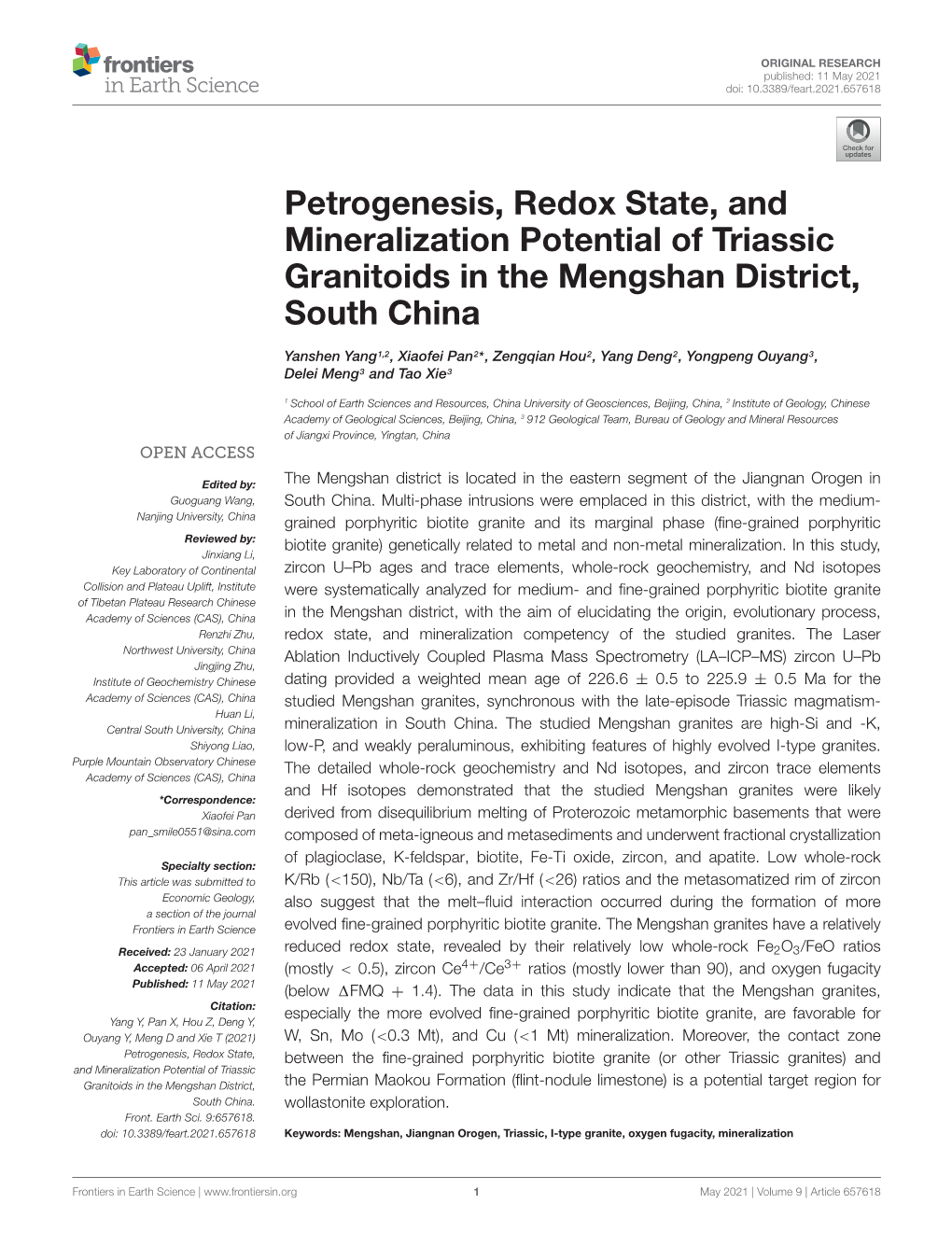 Petrogenesis, Redox State, and Mineralization Potential of Triassic Granitoids in the Mengshan District, South China