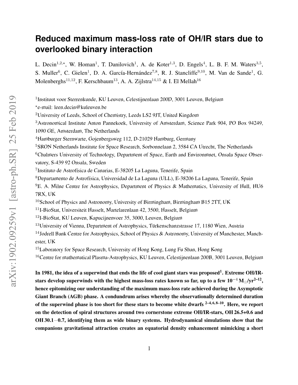 Arxiv:1902.09259V1 [Astro-Ph.SR] 25 Feb 2019 Hence Epitomizing Our Understanding of the Maximum Mass-Loss Rate Achieved During the Asymptotic Giant Branch (AGB) Phase