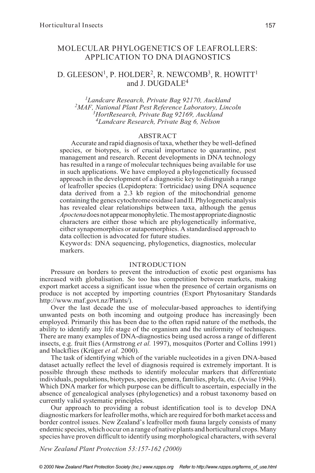 Molecular Phylogenetics of Leafrollers: Application to Dna Diagnostics