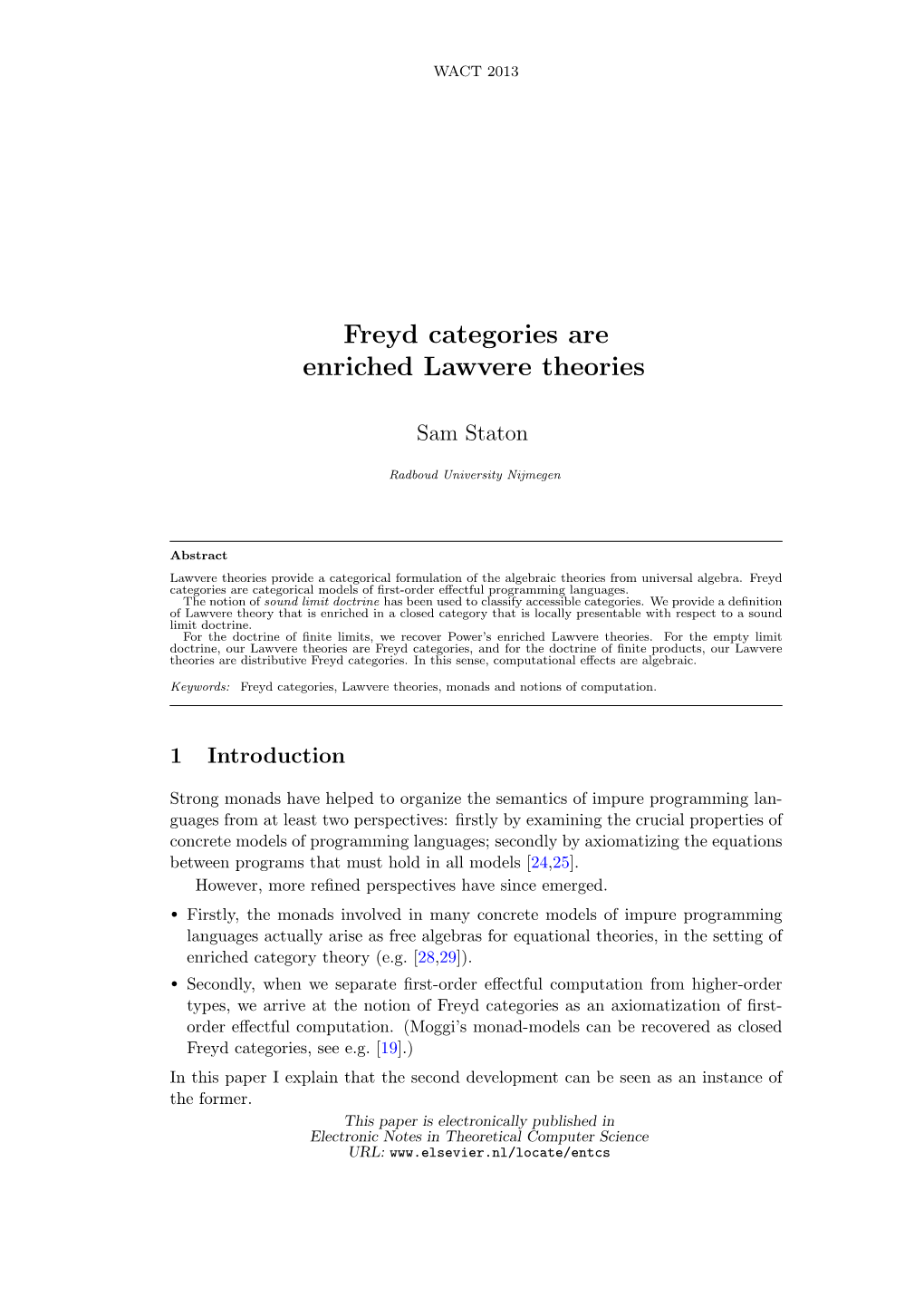 Freyd Categories Are Enriched Lawvere Theories