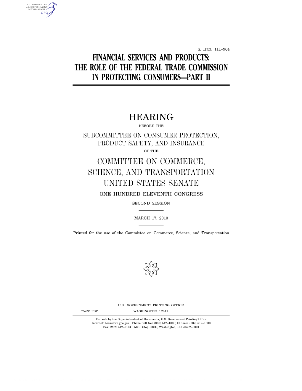 Financial Services and Products: the Role of the Federal Trade Commission in Protecting Consumers—Part Ii