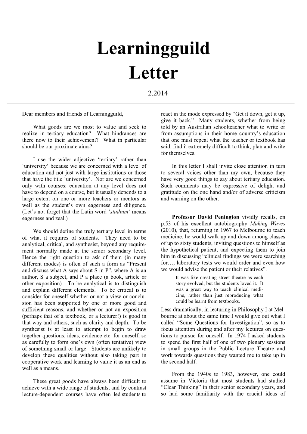 Learningguild Letter 2.2014