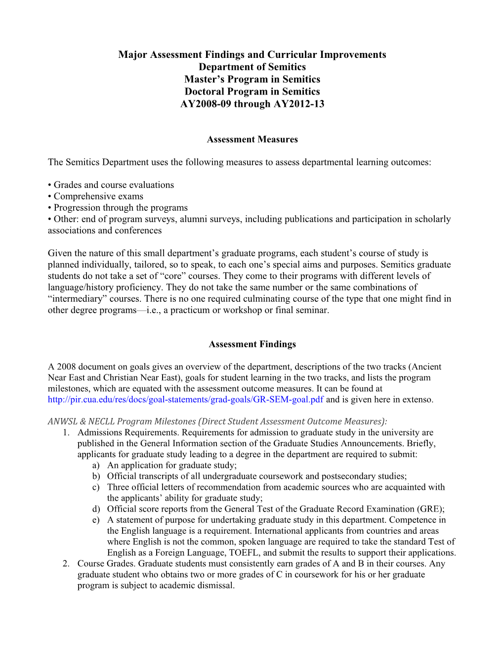 Major Assessment Findings and Curricular Improvements