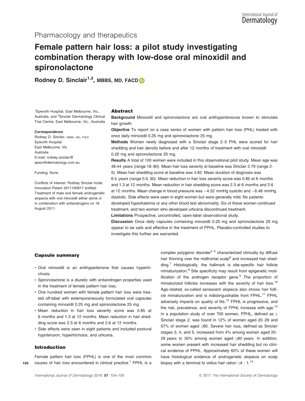 Female Pattern Hair Loss: a Pilot Study Investigating Combination Therapy with Low-Dose Oral Minoxidil and Spironolactone