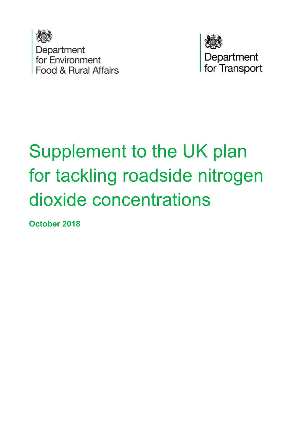 Supplement to the UK Plan for Tackling Roadside Nitrogen Dioxide Concentrations