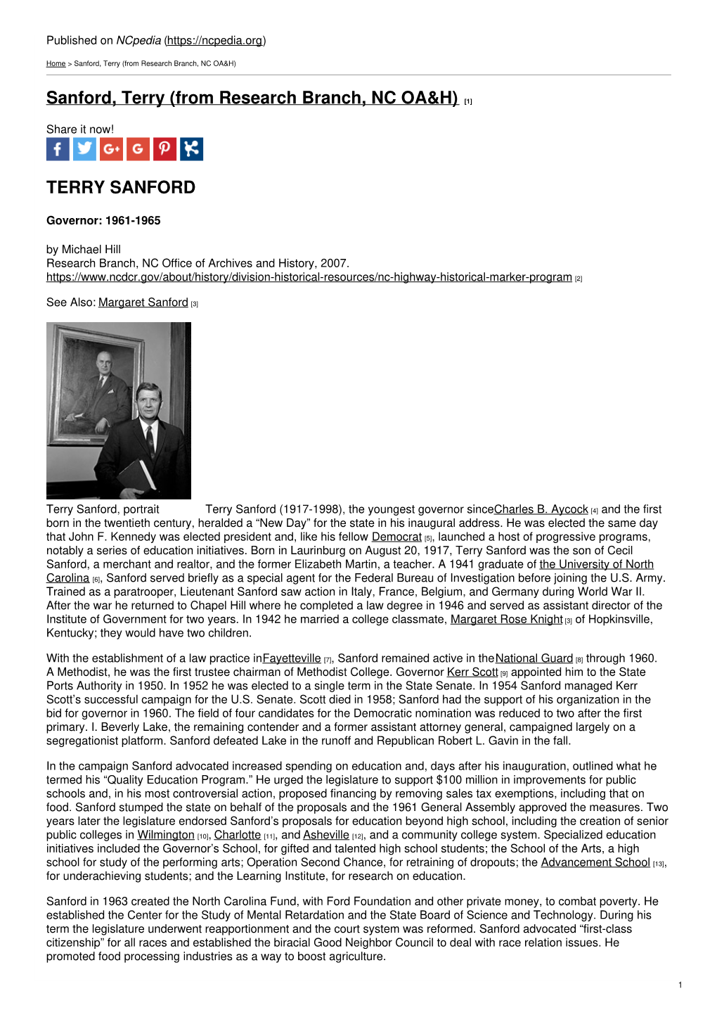 Sanford, Terry (From Research Branch, NC OA&H)