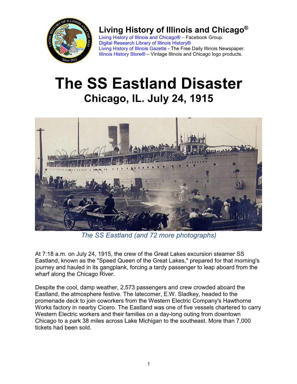 Eastland Disaster, Chicago, Illinois, on July 24, 1915