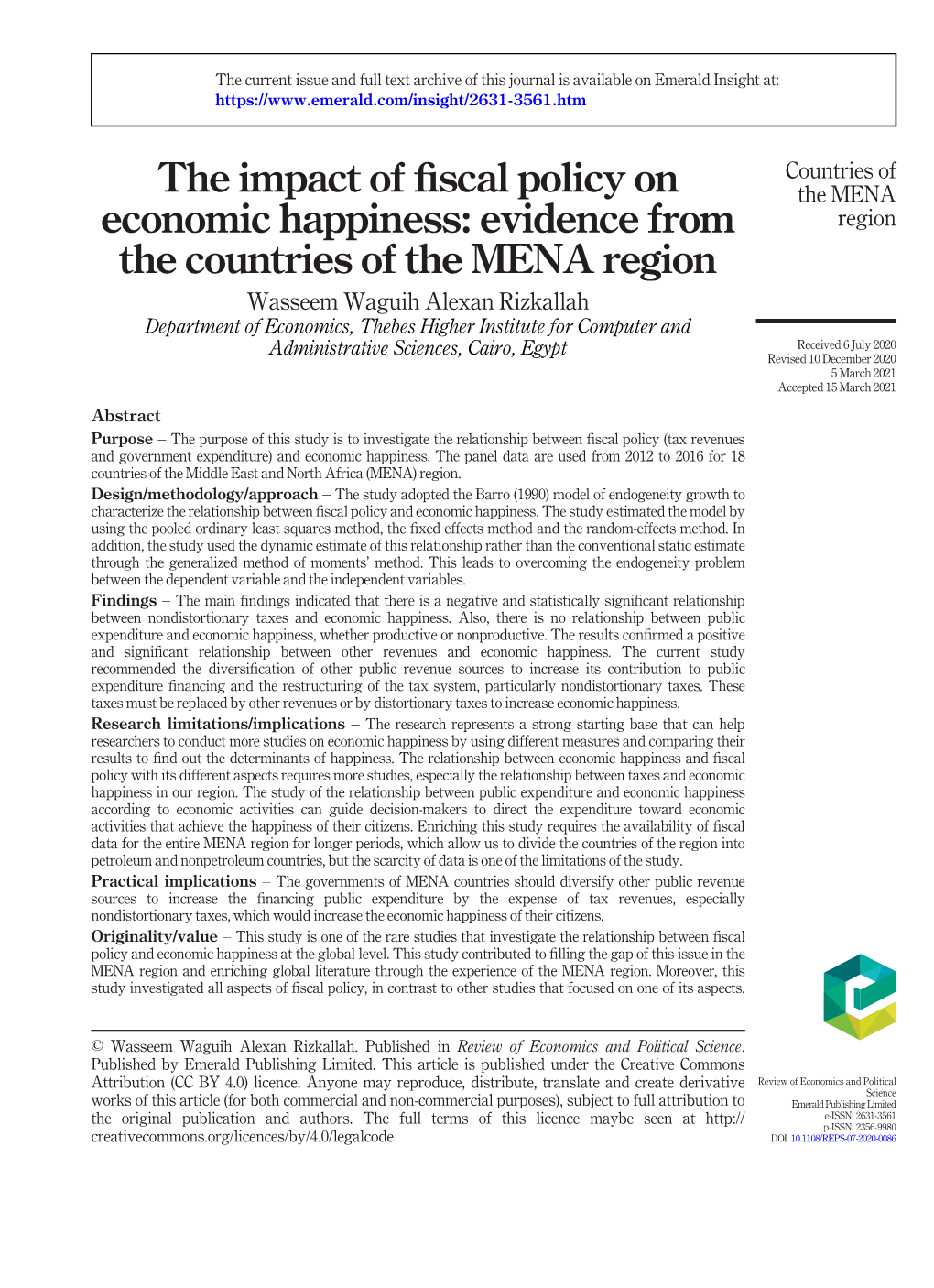 The Impact of Fiscal Policy on Economic Happiness