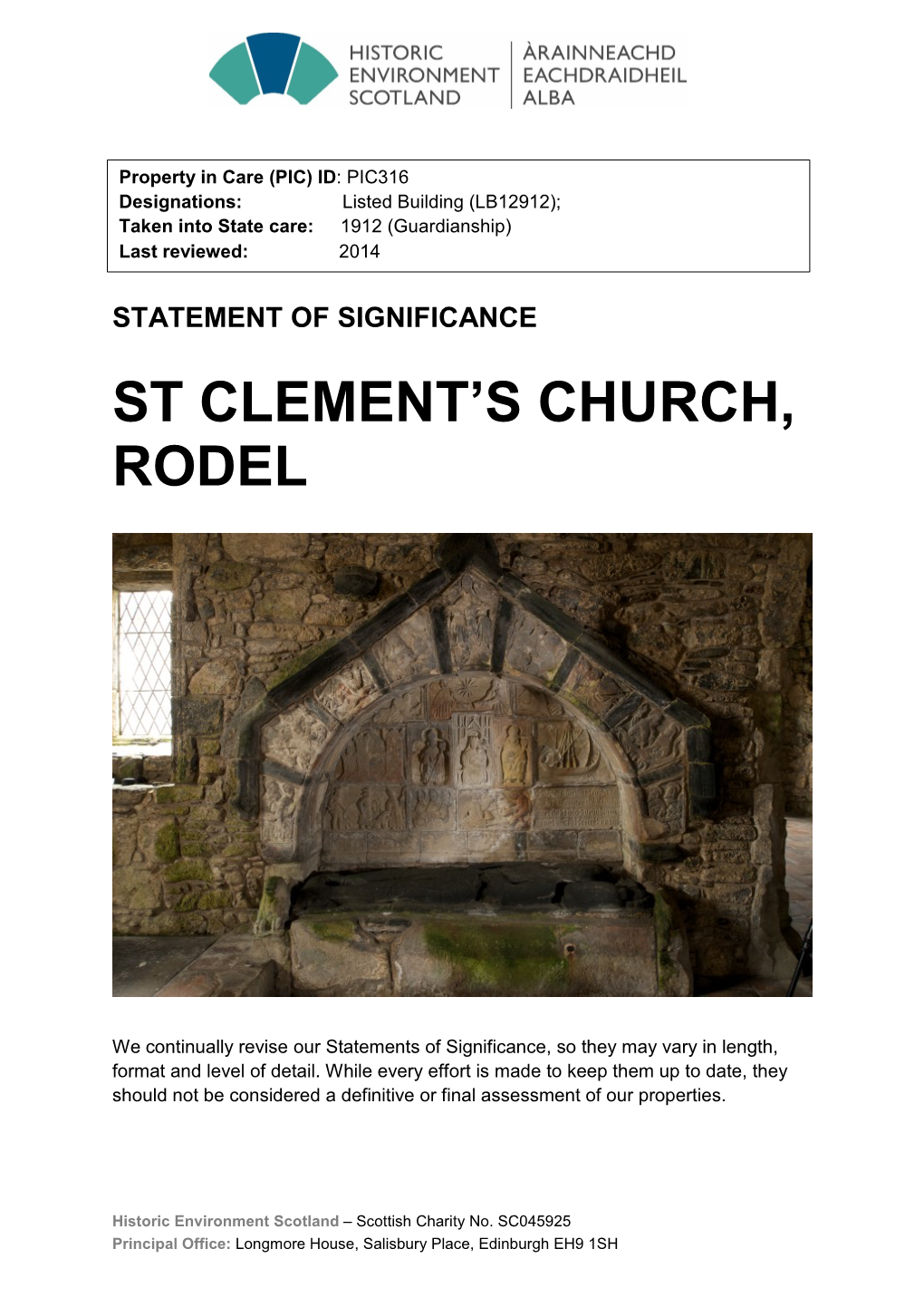 St. Clement's Church, Rodel Statement of Significance