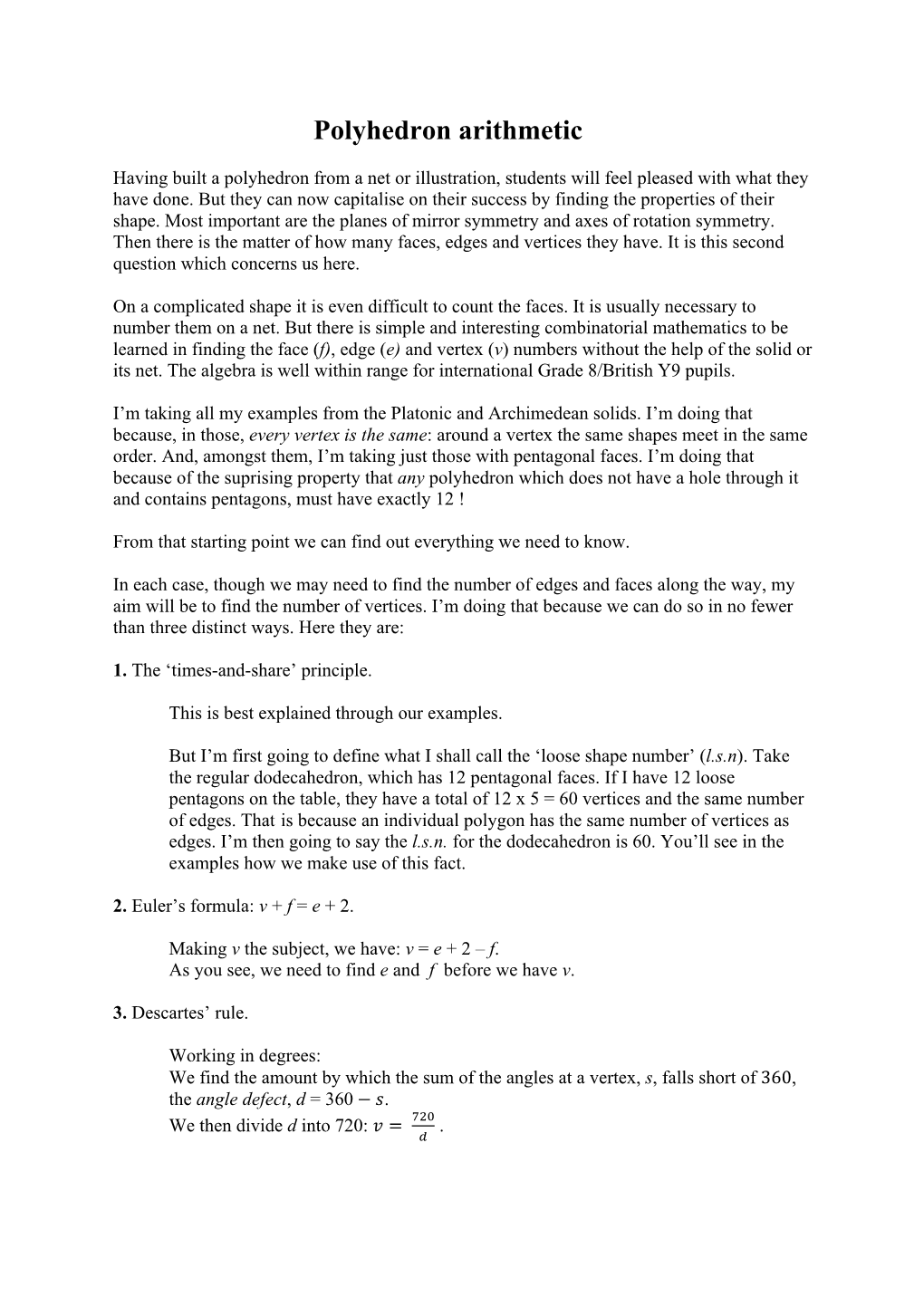 Polyhedron Arithmetic