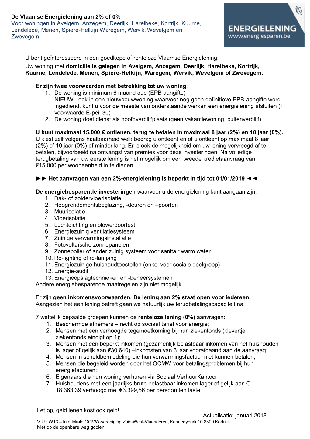 De Vlaamse Energielening Aan 2% of 0% Voor Woningen in Avelgem, Anzegem, Deerlijk, Harelbeke, Kortrijk, Kuurne, Lendelede, Menen